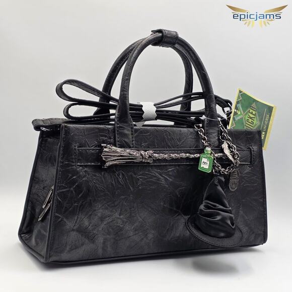 Wicked Elphaba Broomstick Crinkle Texture Black Crossbody Handbag Purse New - Picture 3 of 6